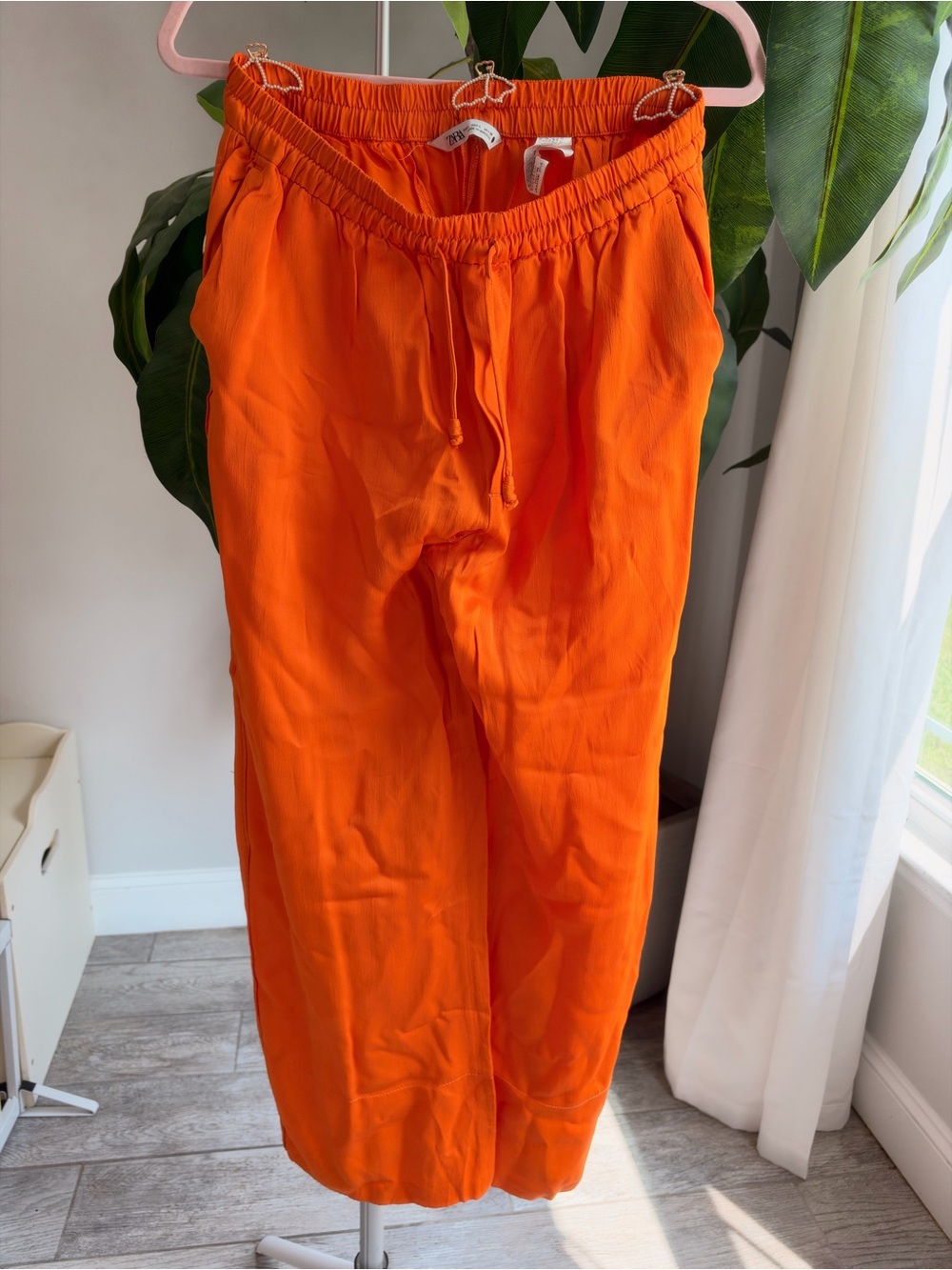 Zara Bright Orange Elastic Waist Joggers